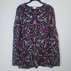 J Jill Womens Wool Knit Tunic Sweater Size Large Multicolor Artsy Warm Jacquard